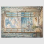 Waterverf raam zeegezicht zee strand tissuepapier (Voorkant)