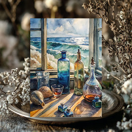 Waterverf raam zeegezicht zee strand tissuepapier