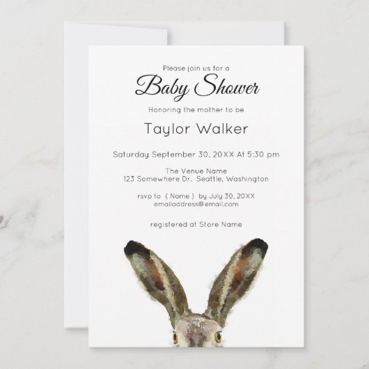 Waterverf Rabbit Baby shower Invitation Kaart (Voorkant)