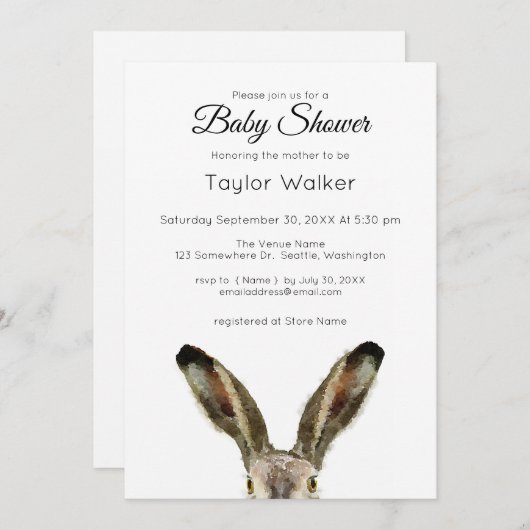 Waterverf Rabbit Baby shower Invitation Kaart (Voorkant / Achterkant)