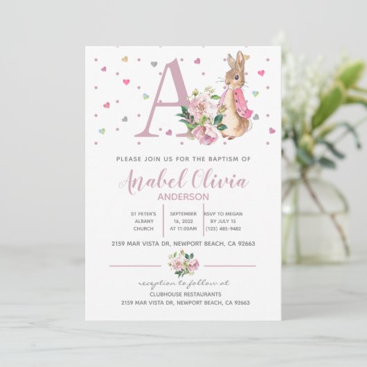 Waterverf Rabbit Flopsy Baby Girl Baptisme Kaart (Staand voorkant)