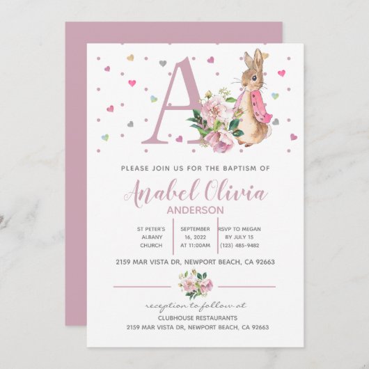 Waterverf Rabbit Flopsy Baby Girl Baptisme Kaart (Voorkant / Achterkant)