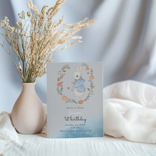 Waterverf Rabbit Peter in najaarsuitnodiging Kaart