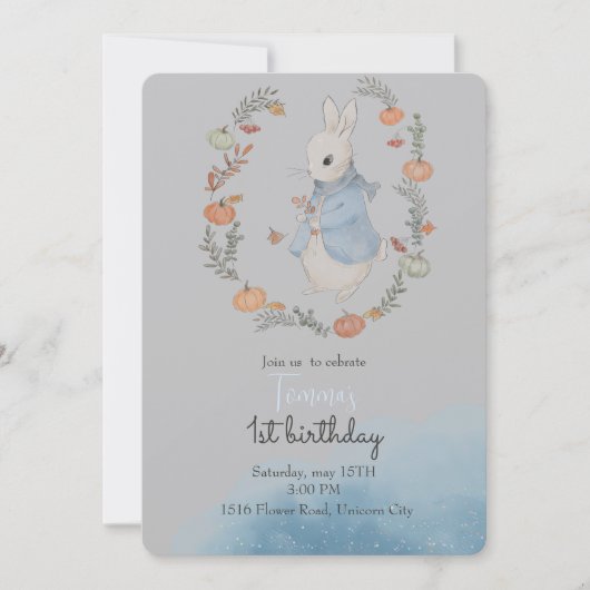Waterverf Rabbit Peter in najaarsuitnodiging Kaart (Voorkant)