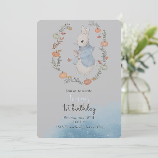 Waterverf Rabbit Peter in najaarsuitnodiging Kaart (Staand voorkant)