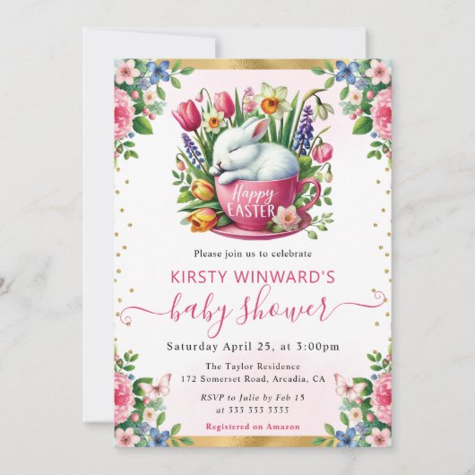 Waterverf Rabbit Spring Flowers Baby shower Kaart (Voorkant)