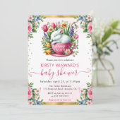 Waterverf Rabbit Spring Flowers Baby shower Kaart (Staand voorkant)