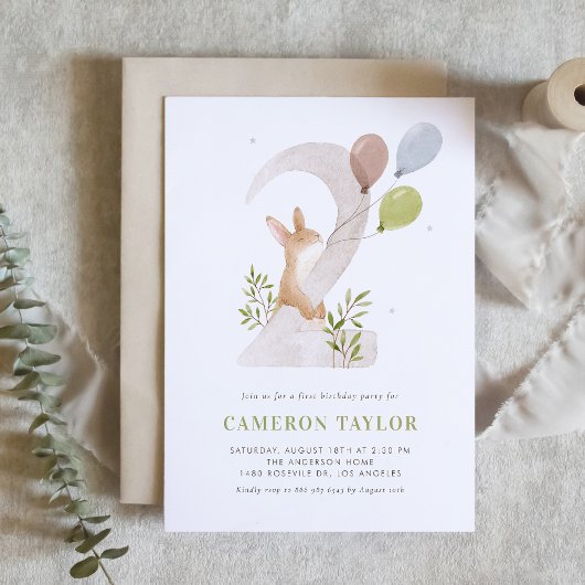 Waterverf Rabbit Woodland Tweede verjaardagsfeestj Kaart