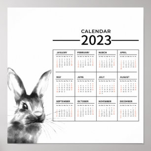 Waterverf Rabbit Year Calendar Poster 2023