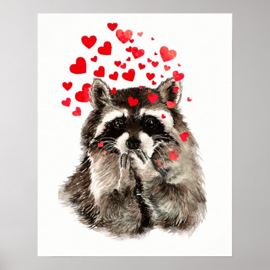 Waterverf Raccoon Bblazen Kisses Fun Animal art Poster (Voorkant)
