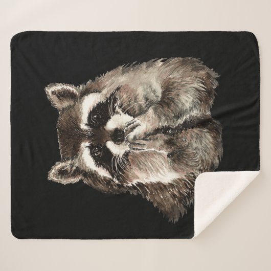 Waterverf Raccoon Bblazen Kisses Fun Animal Art Sherpa Deken (Voorkant (horizontaal))