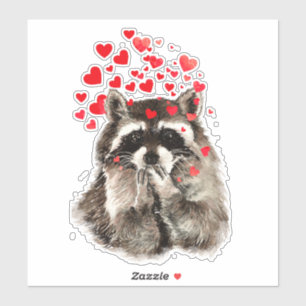 Waterverf Raccoon Bblazen Kisses Fun Animal Art Sticker