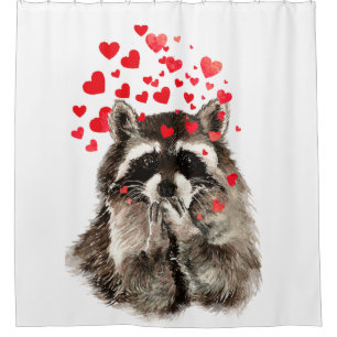Waterverf Raccoon Bwaring Kisses Cute Animal Art Douchegordijn