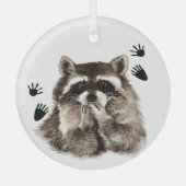 Waterverf Raccoon Dier en sporen of voetafdrukken Glas Ornament (Voorkant)