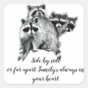 Waterverf Raccoon Familie Inspirerend Citaat Vierkante Sticker
