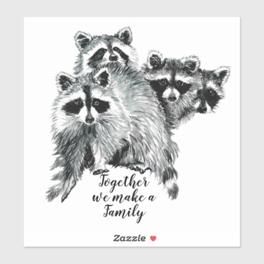Waterverf Raccoon Family Quote Aangepaste naam Sticker (Vel)
