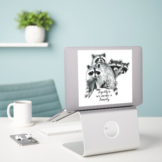Waterverf Raccoon Family Quote Aangepaste naam Sticker (Laptop op bureau)