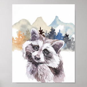 Waterverf Raccoon Forest Nursery Child Woodland Poster