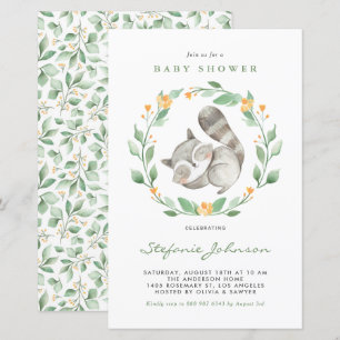 Waterverf Raccoon Greenery Baby shower