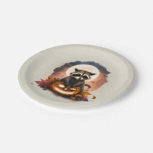 Waterverf Raccoon Halloween Papieren Bordje (Gekanteld)