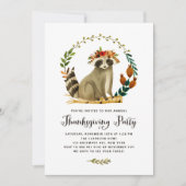 Waterverf Raccoon Krans Thanksgiving Partij Kaart (Voorkant)