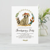Waterverf Raccoon Krans Thanksgiving Partij Kaart (Staand voorkant)