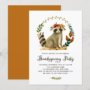 Waterverf Raccoon Krans Thanksgiving Partij Kaart