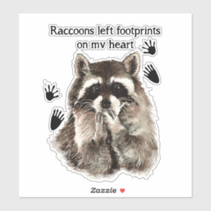 Waterverf Raccoon Links voetafdrukken op mijn hart Sticker