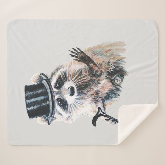 Waterverf Raccoon met geperste formale vun Animal Sherpa Deken (Voorkant (horizontaal))