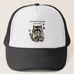 Waterverf Raccoons links voetafdrukken hartcitaat Trucker Pet