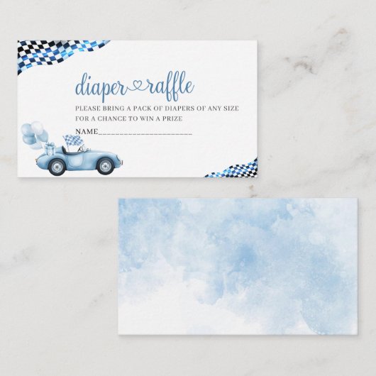 Waterverf Race Auto baby shower luier verloting Informatiekaartje (Voorkant / Achterkant)
