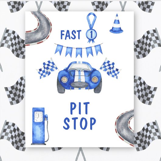Waterverf Race Auto Eerste Verjaardag PIT STOP Poster
