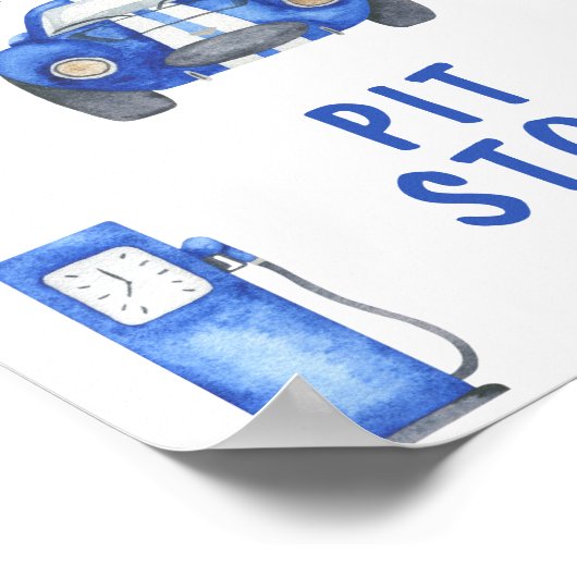 Waterverf Race Auto Eerste Verjaardag PIT STOP Poster (Hoek)