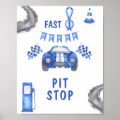Waterverf Race Auto Eerste Verjaardag PIT STOP Poster (Voorkant)