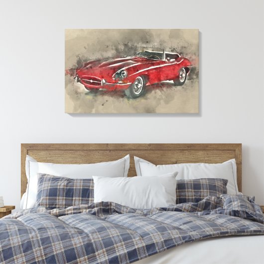 Waterverf Race auto muurkunst canvas print (Insitu (Slaapkamer))