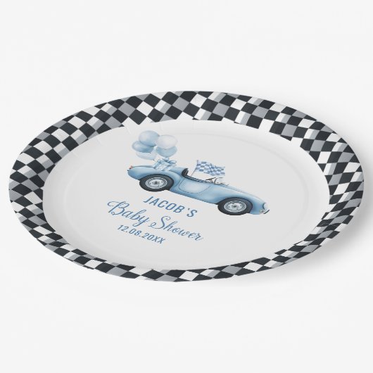 Waterverf Race Car Baby shower Papieren Bordje (Gekanteld)