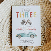 Waterverf Race Car Derde Verjaardagsuitnodiging Kaart