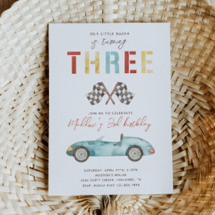 Waterverf Race Car Derde Verjaardagsuitnodiging Kaart