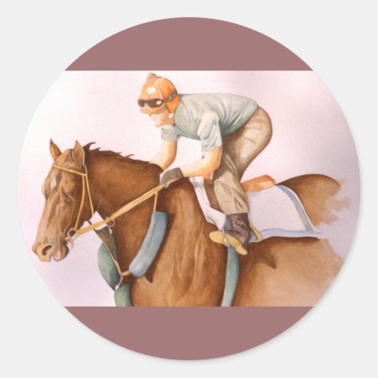 Waterverf Race Horse en Jockey Ronde Sticker (Voorkant)