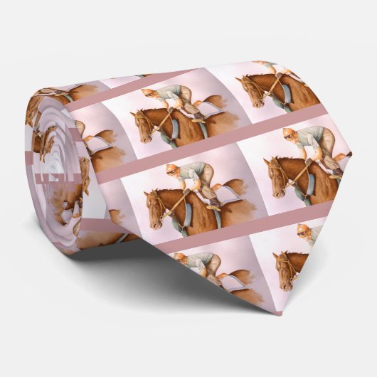 Waterverf Race Horse en Jockey Stropdas (Opgerold)