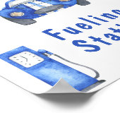 Waterverf raceauto eerste verjaardag tankstation poster (Hoek)