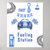 Waterverf raceauto eerste verjaardag tankstation poster (Voorkant)