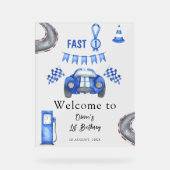 Waterverf raceauto eerste verjaardagsfeest welkom acryl bord (Voorkant)