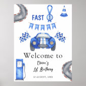 Waterverf raceauto eerste verjaardagsfeest welkom poster (Voorkant)