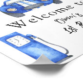 Waterverf raceauto eerste verjaardagsfeest welkom poster (Hoek)