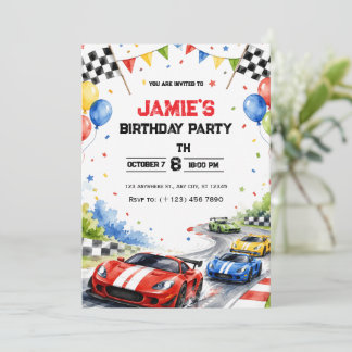 Waterverf Raceauto Verjaardagsfeest Uitnodiging