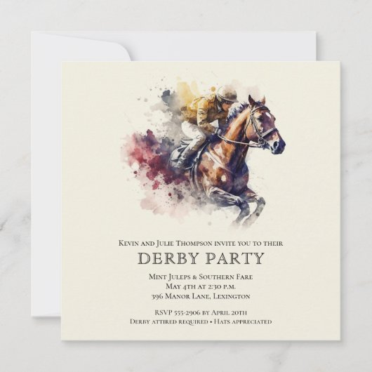 Waterverf Racehorse Derby Kaart (Voorkant)