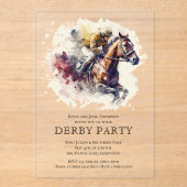 Waterverf Racehorse Derby Party Acryl Uitnodigingen (Voorkant)