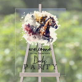 Waterverf Racehorse Derby Party Welkom Acryl Bord