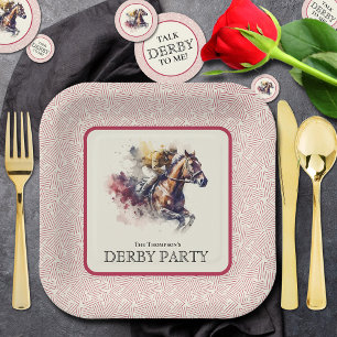 Waterverf Racehorse Derby Rode Plein Papieren Bordje